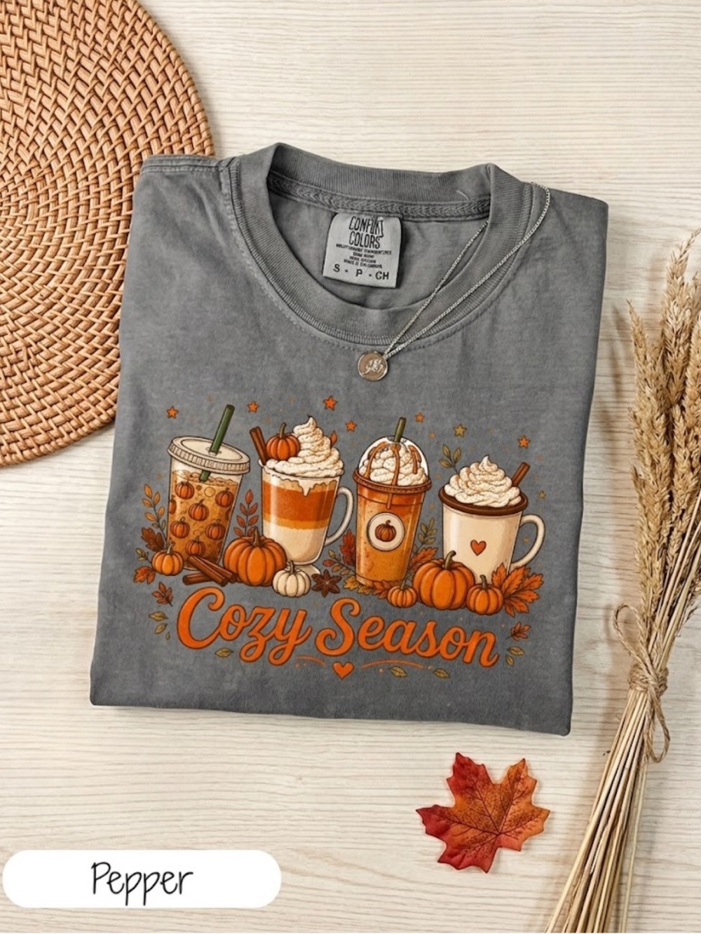 Cozy Season Gray Pepper Sweatshirt with Pumpkin Latte Graphic